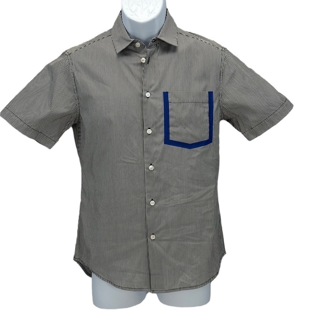 Marc by Marc Jacobs Short Sleeve Slim Fit Striped Button Down Shirt - Blue - XXS